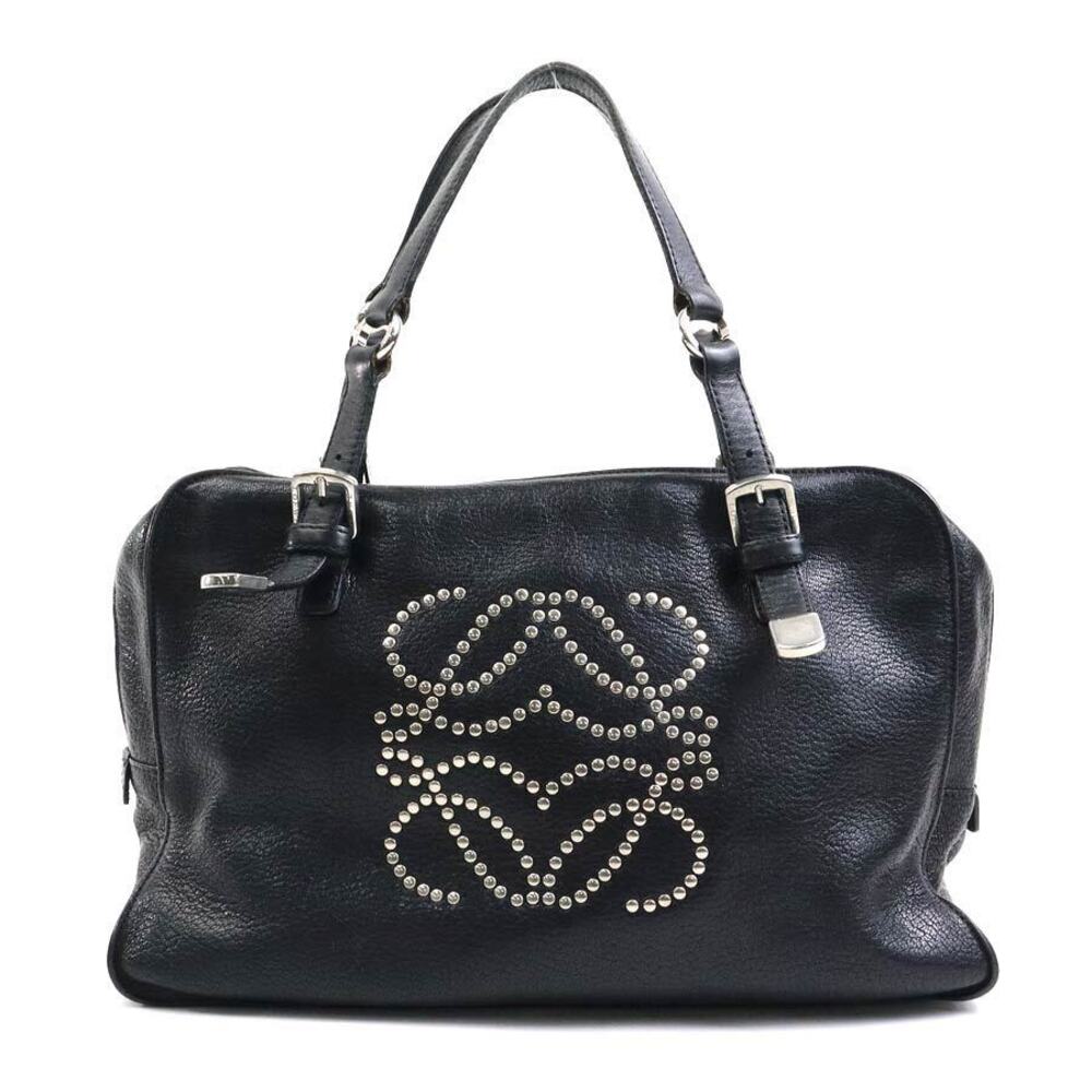 Loewe Anagram 2way Handbag leather metal black silver